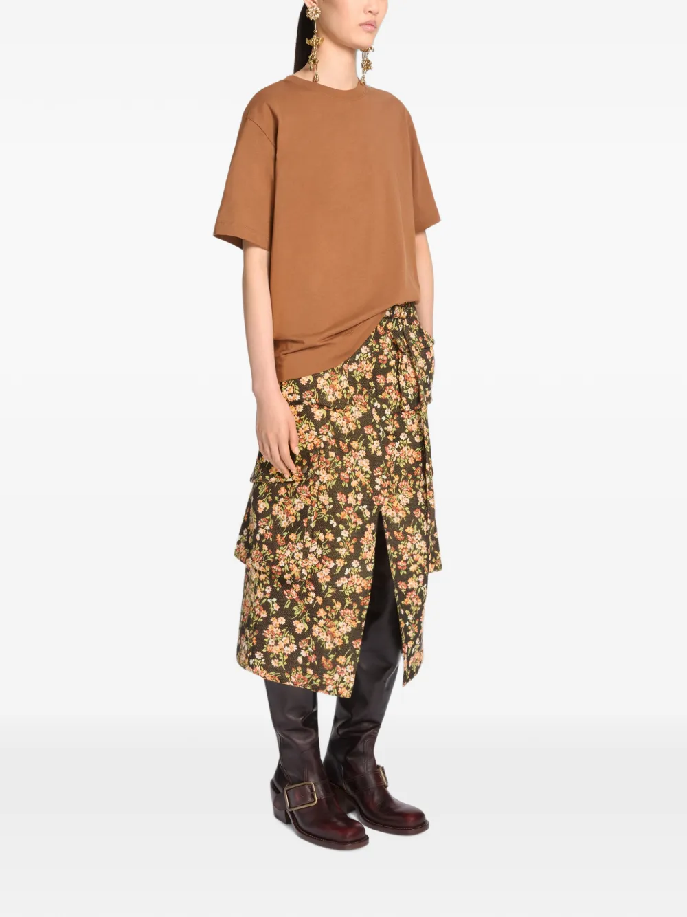 DRIES VAN NOTEN Cargo rok met bloemen Bruin
