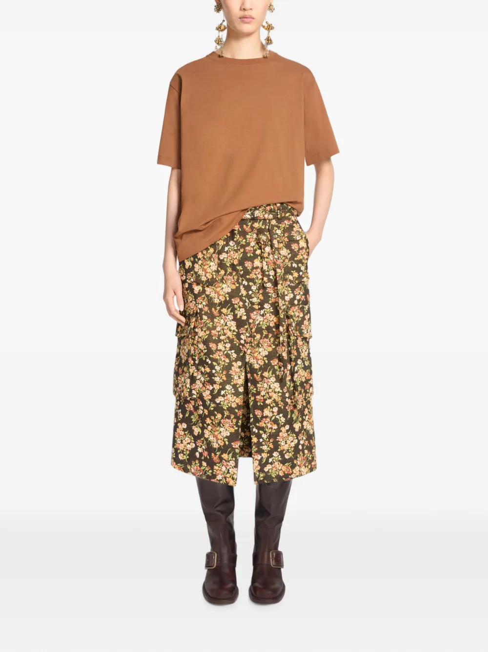 DRIES VAN NOTEN Cargo rok met bloemen Bruin
