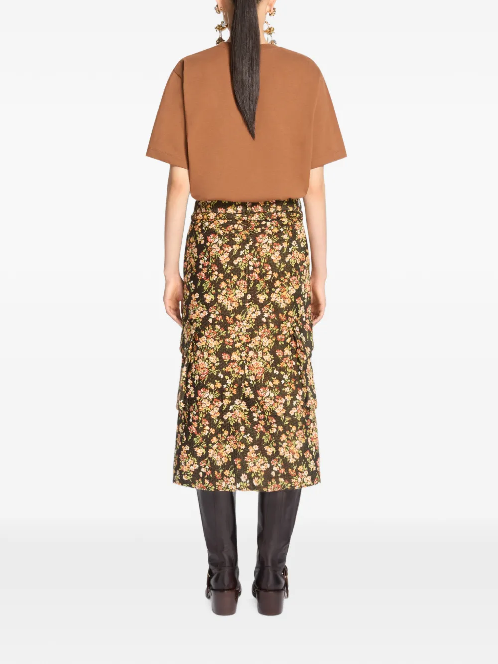 DRIES VAN NOTEN Cargo rok met bloemen Bruin