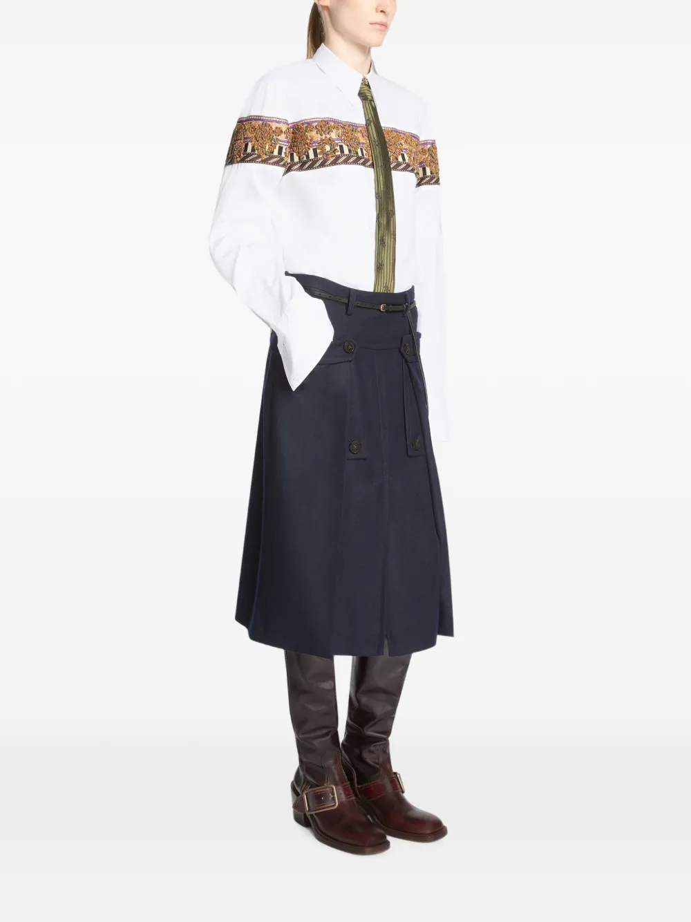 DRIES VAN NOTEN Wool Midi Skirt in Blue, view 3