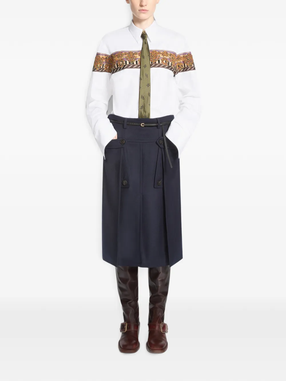 DRIES VAN NOTEN Wool Midi Skirt in Blue, view 2