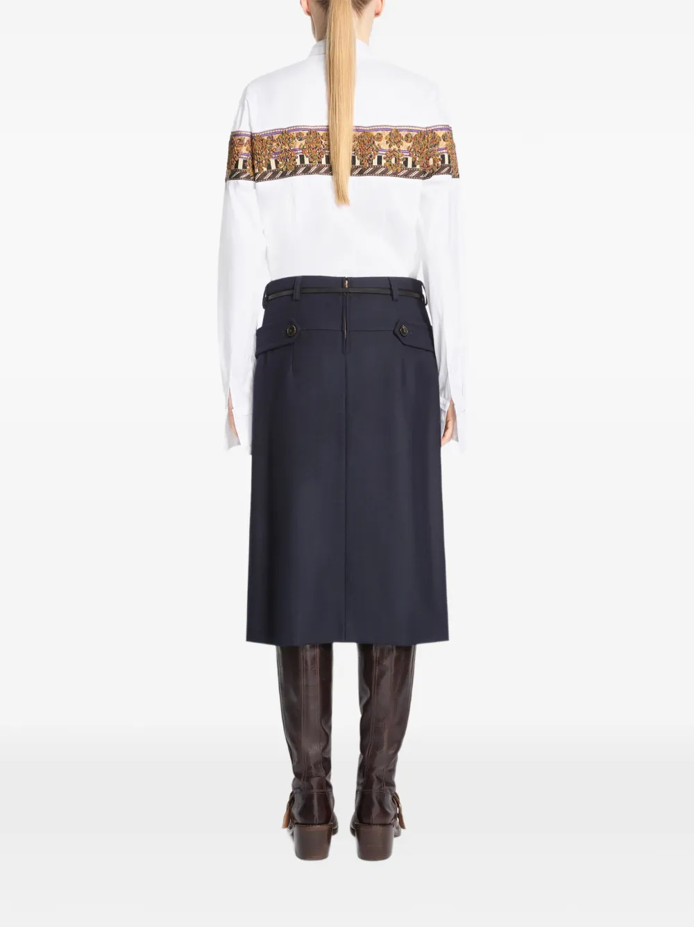 DRIES VAN NOTEN Wool Midi Skirt in Blue, view 4