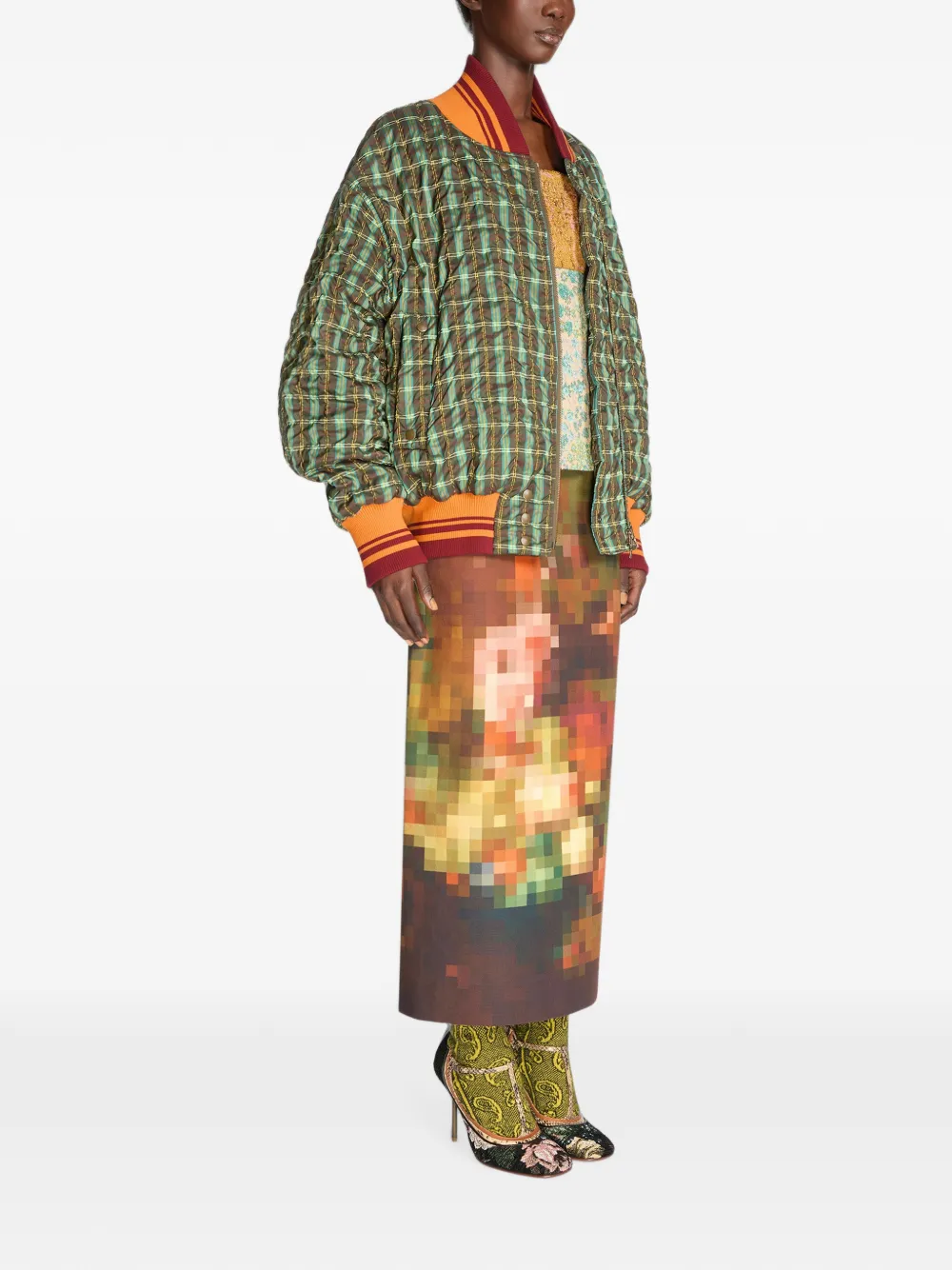 DRIES VAN NOTEN Oversized seersucker bomberjack Groen