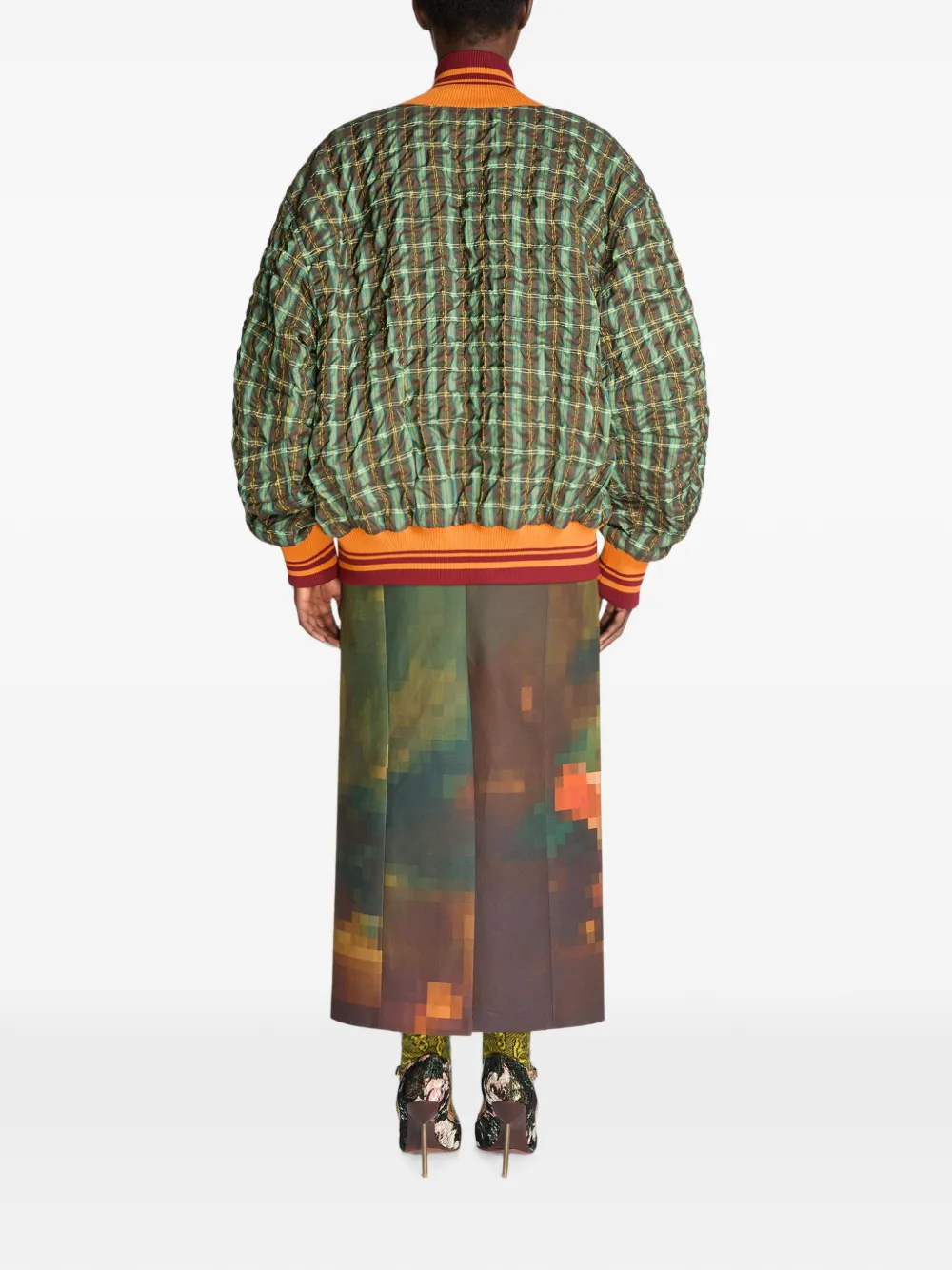 DRIES VAN NOTEN Oversized seersucker bomberjack Groen