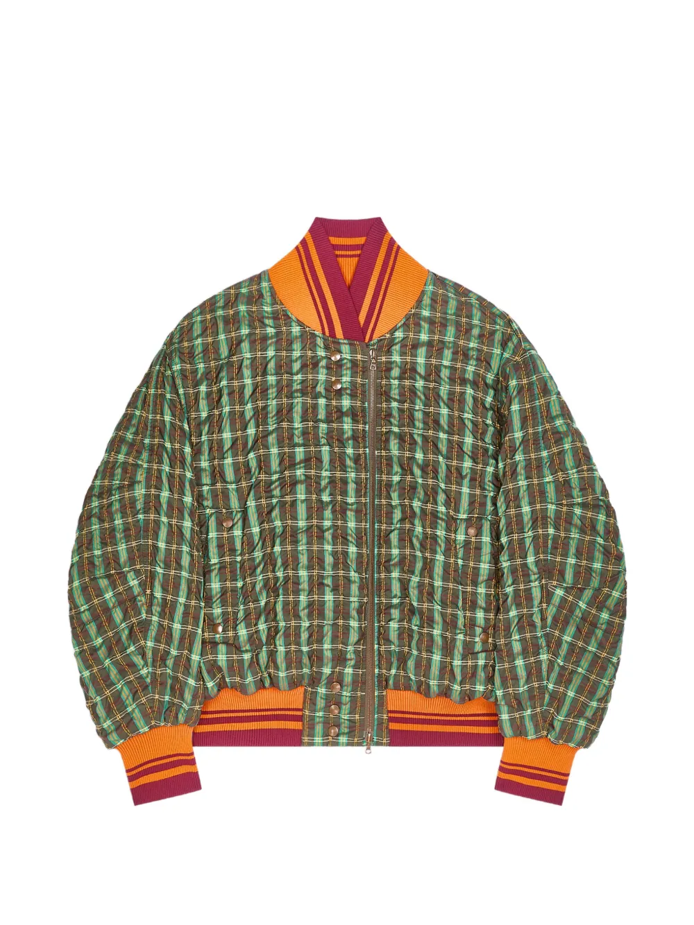 Dries Van Noten Oversized Seersucker Bomber Jacket In Green