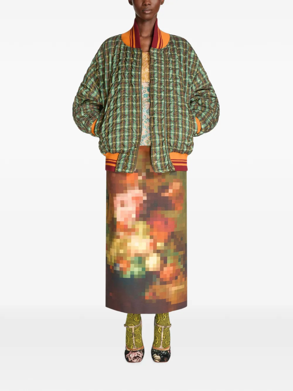 DRIES VAN NOTEN Oversized seersucker bomberjack Groen