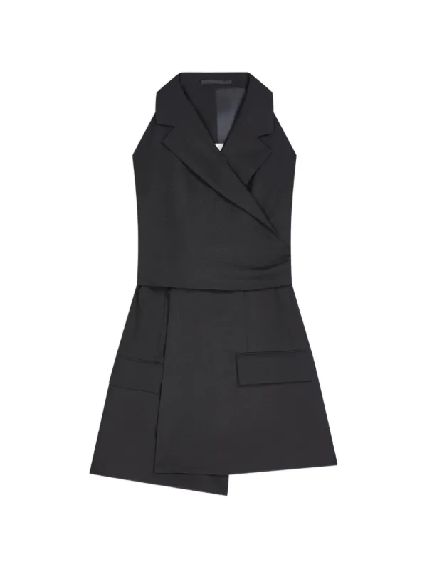 Dries Van Noten Backless Wool Twill Top in Black