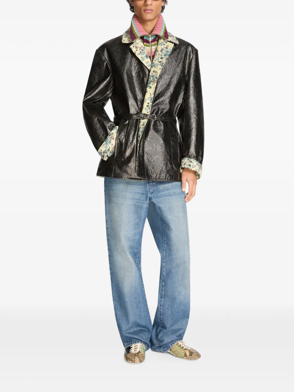 DRIES VAN NOTEN Gecoat jack met ceintuur Zwart
