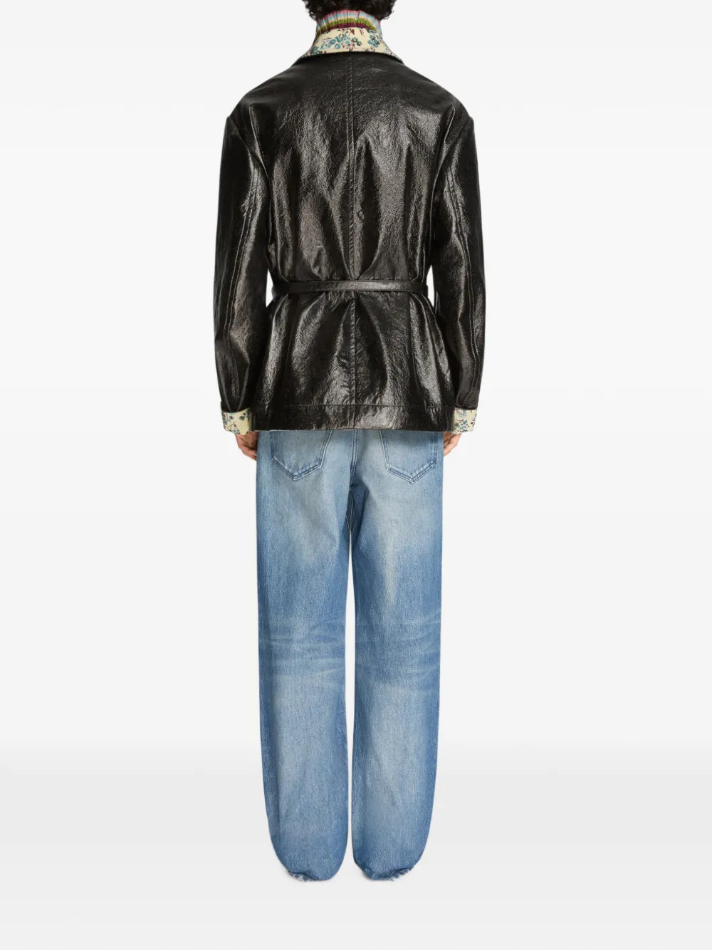 DRIES VAN NOTEN Gecoat jack met ceintuur Zwart
