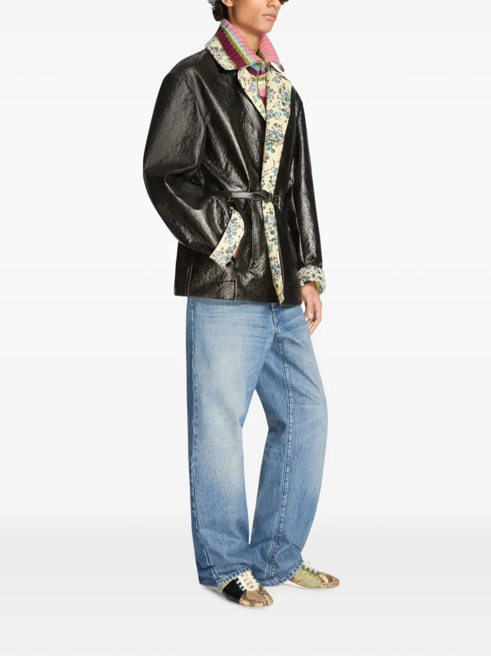 DRIES VAN NOTEN Gecoat jack met ceintuur Zwart