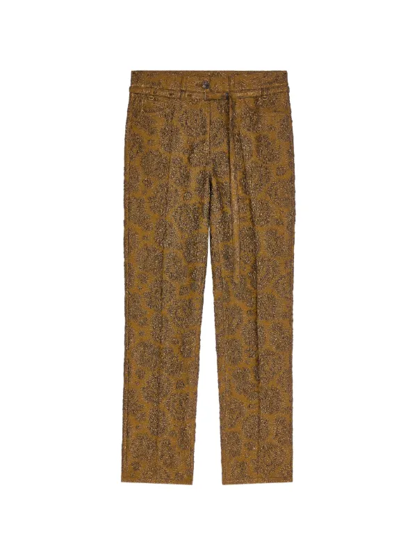 Dries Van Noten Slim-leg Jacquard Pants in Brown