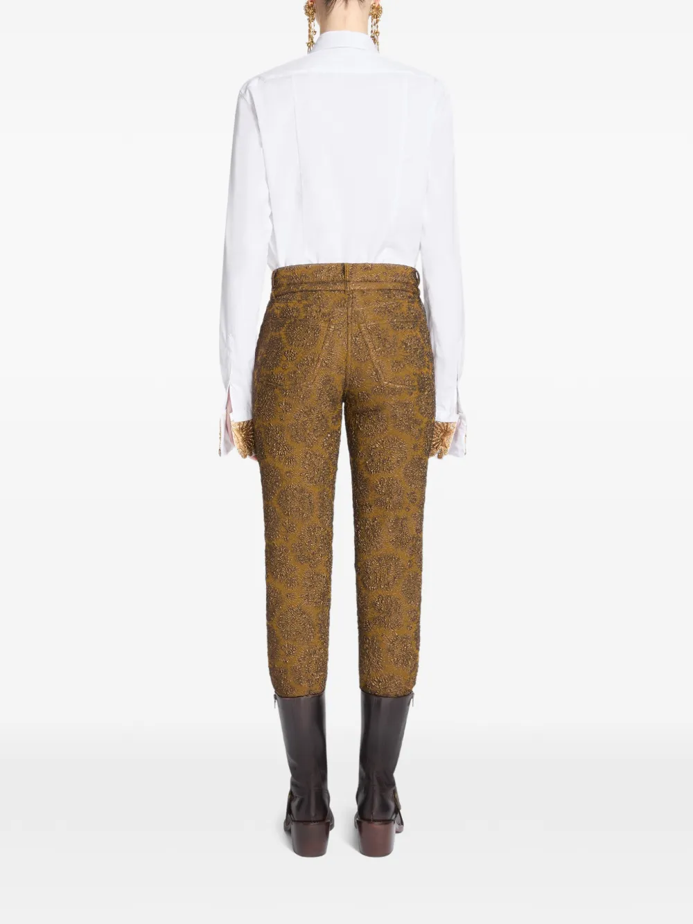 DRIES VAN NOTEN Slim-leg Jacquard Pants in Brown, view 4