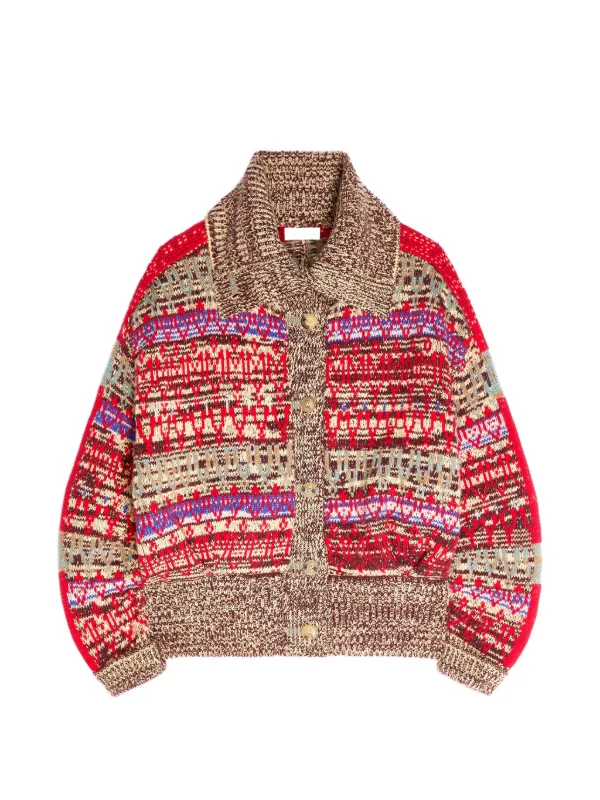 Dries Van Noten Jacquard Wool Cardigan in Red