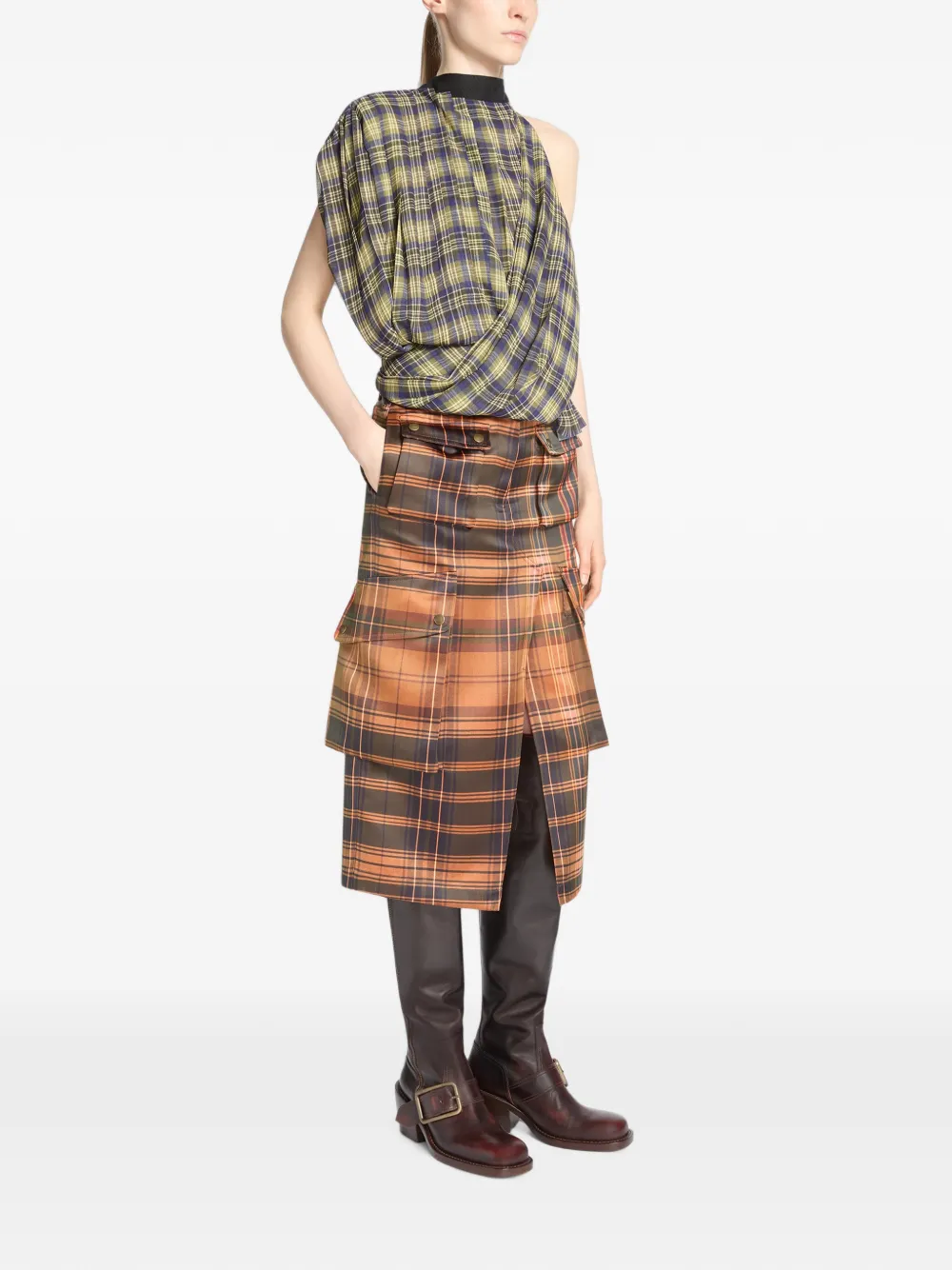 DRIES VAN NOTEN Geruite cargo rok Bruin