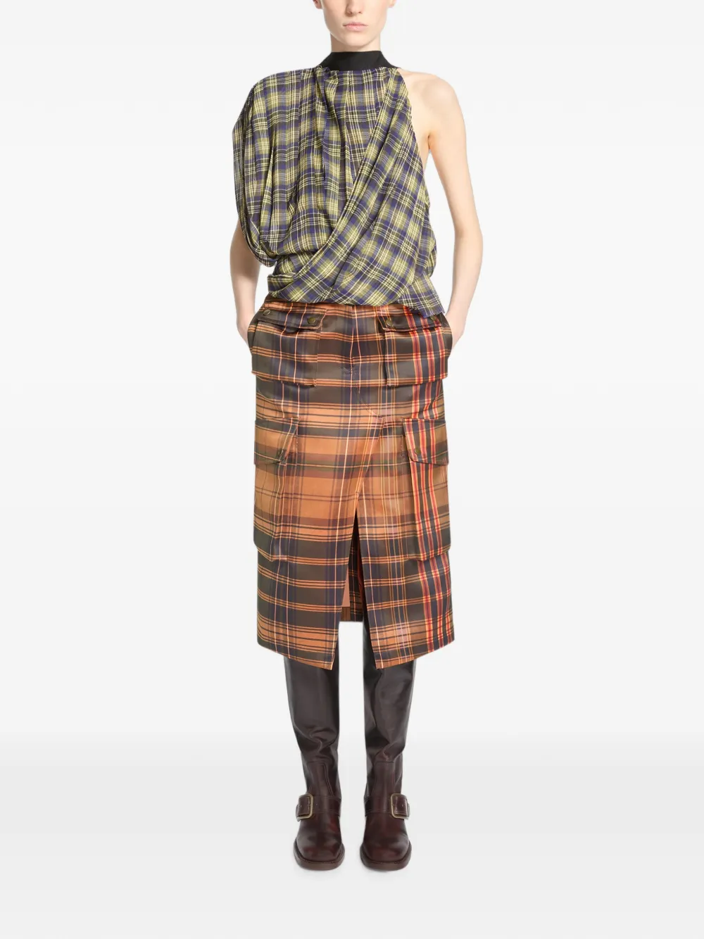 DRIES VAN NOTEN Geruite cargo rok Bruin