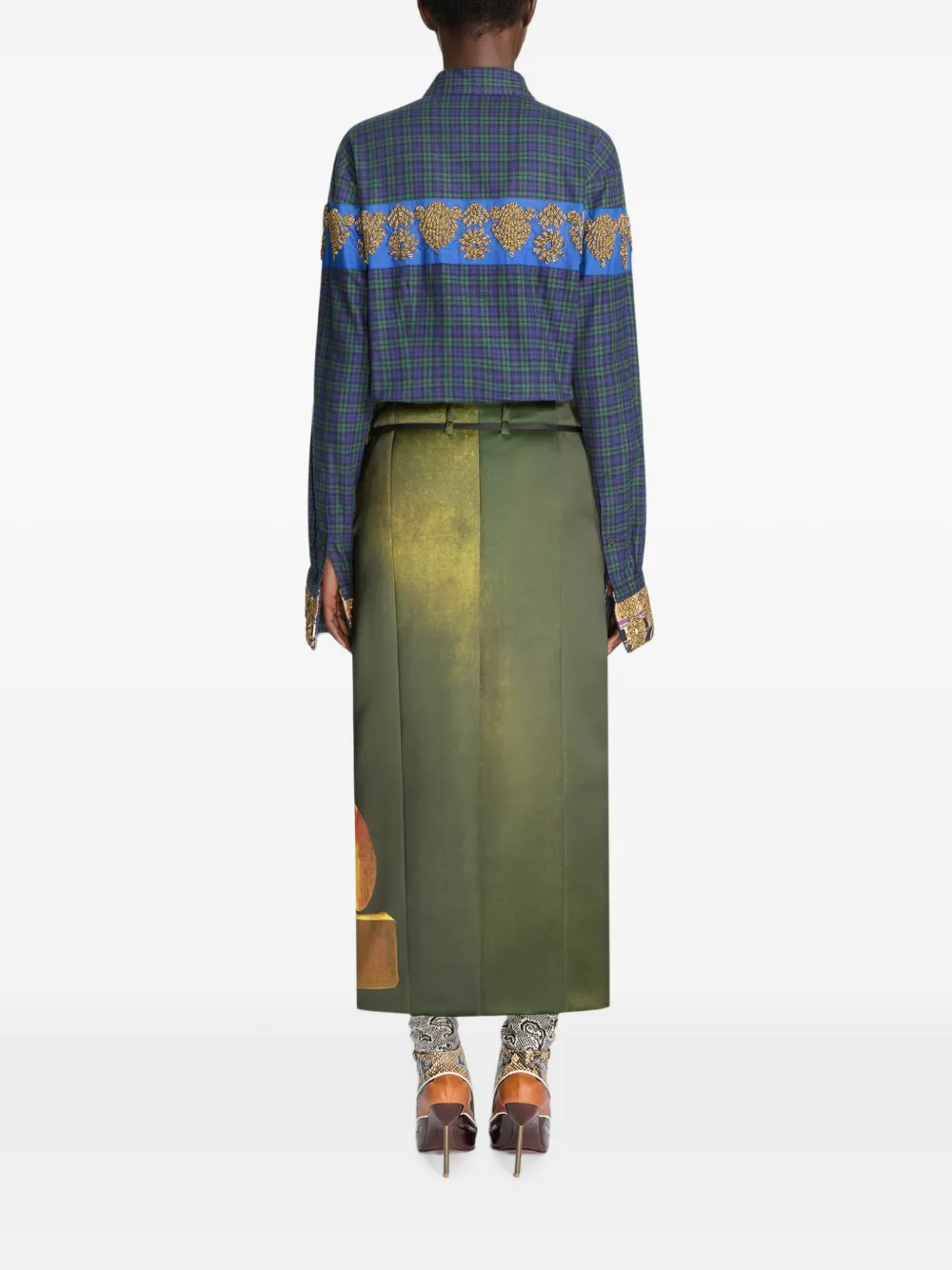 DRIES VAN NOTEN Long Printed Skirt in Green, view 4