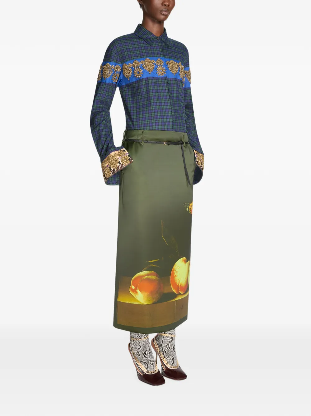 DRIES VAN NOTEN Long Printed Skirt in Green, view 3
