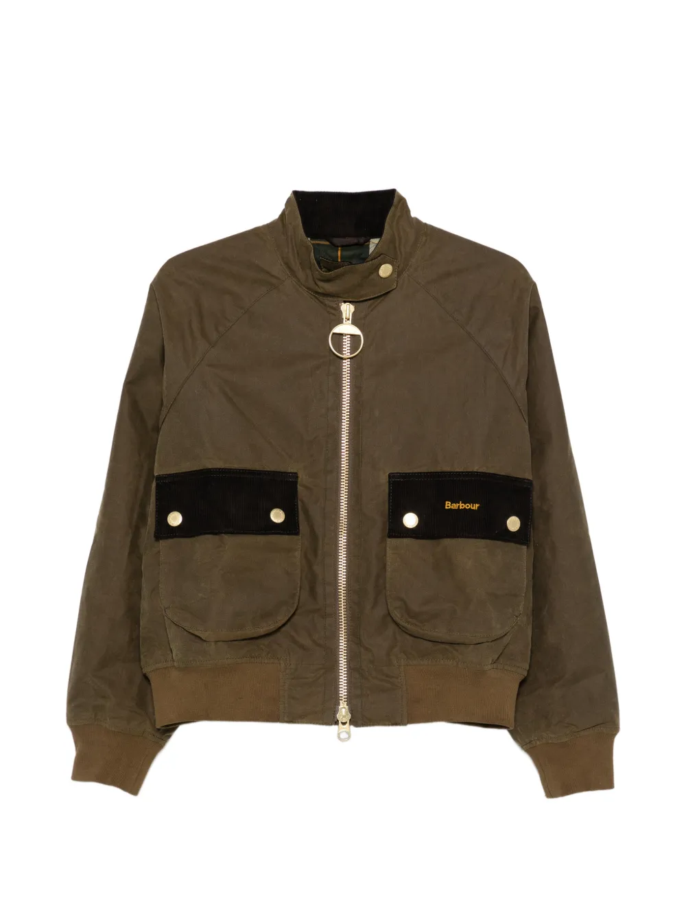 Barbour Jacke mit Cordbesatz und Reißverschluss - Grün