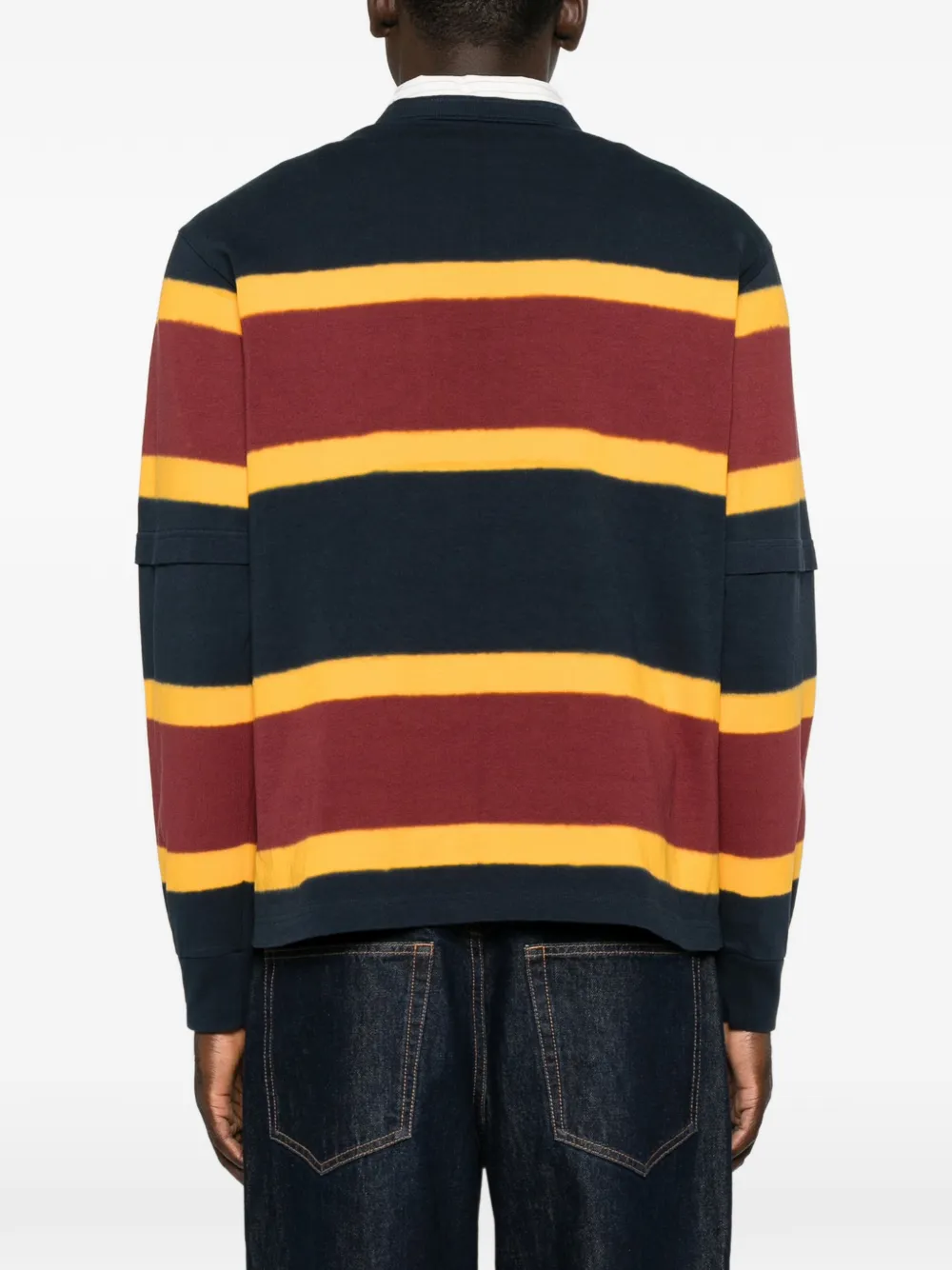 sacai Gestreepte gebreide trui met gelaagde mouwen Blauw