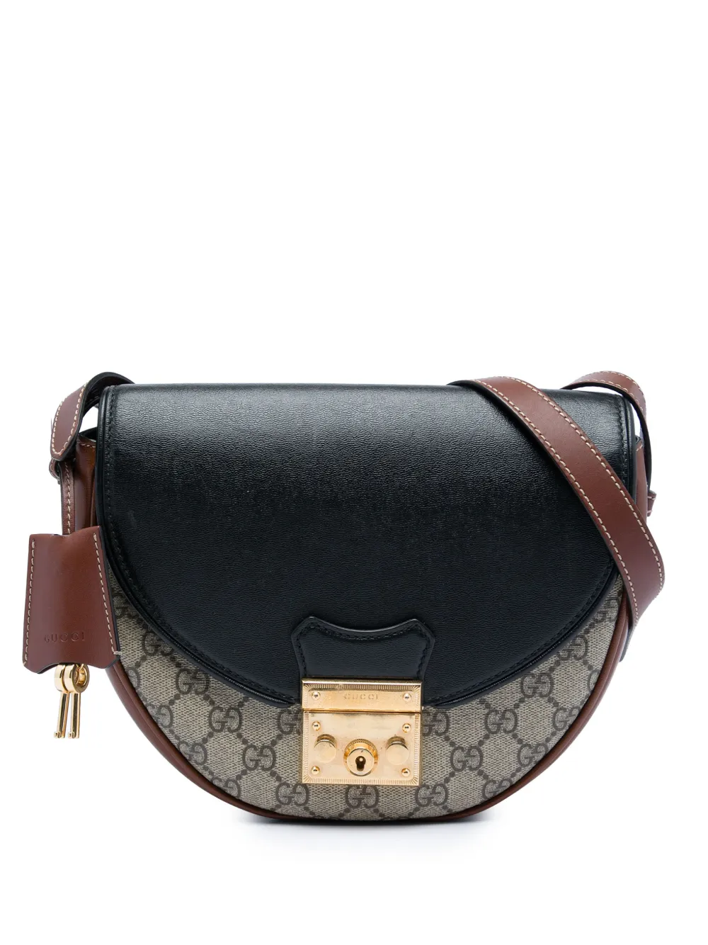 Gucci Pre-Owned 2016-2026 GG Supreme Saddle Padlock crossbody bag - Toni neutri