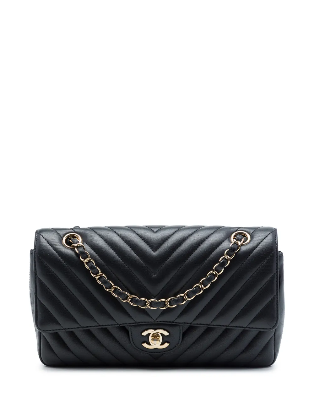 CHANEL Pre-Owned 2016-2017 Medium Classic Chevron Crumpled Calfskin Double Flap shoulder bag - Nero