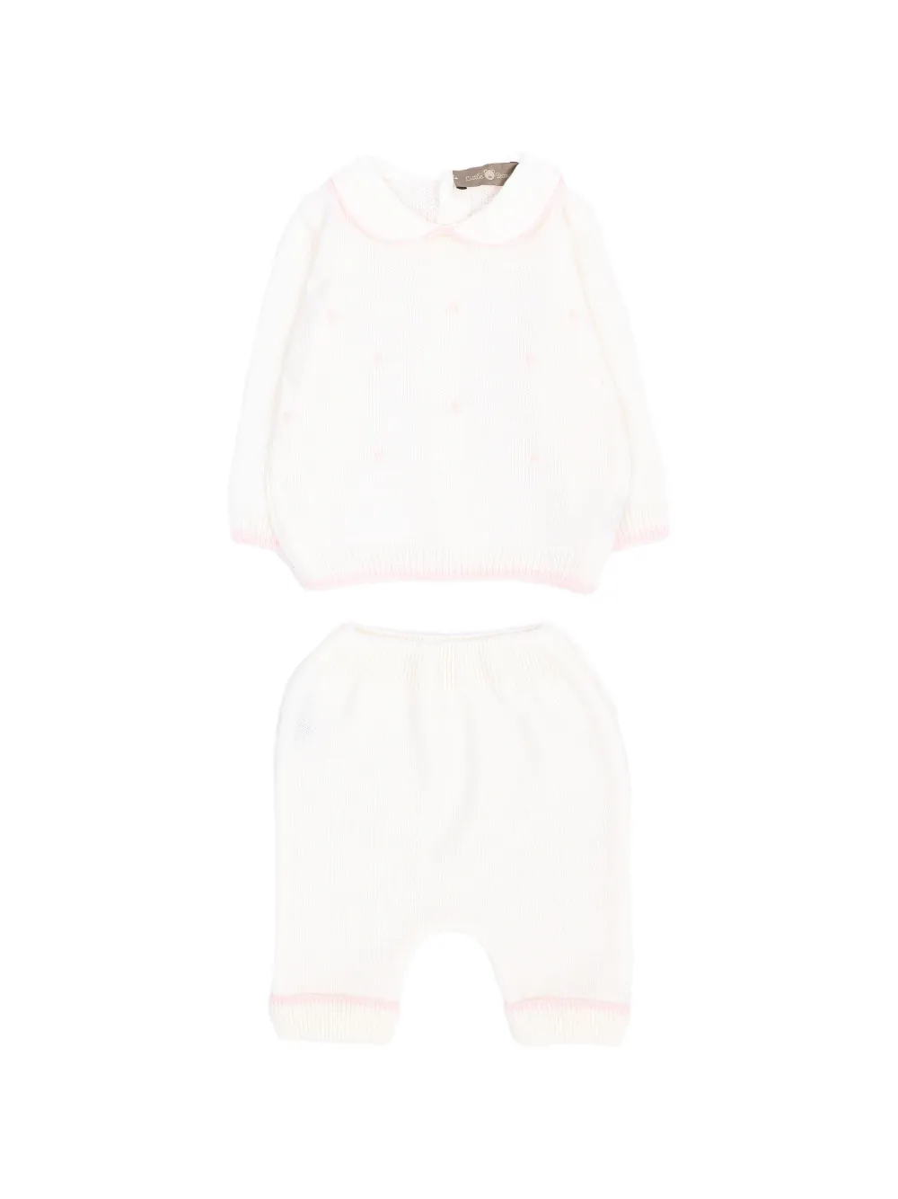 Little Bear polka-dot Peter Pan collar trousers (set of two) - Bianco