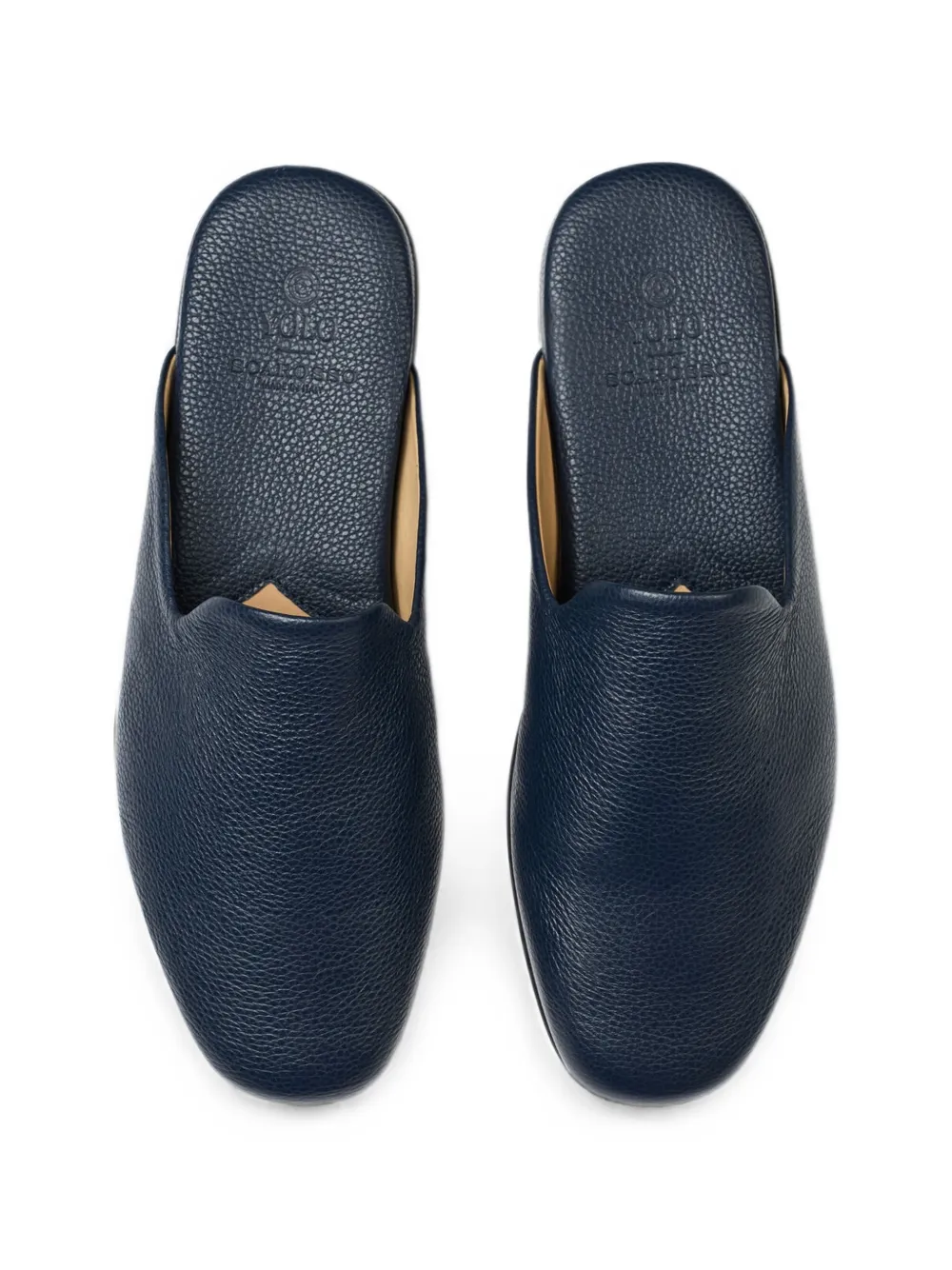 Scarosso Atlas Travel pebble-grain leather slippers Blauw