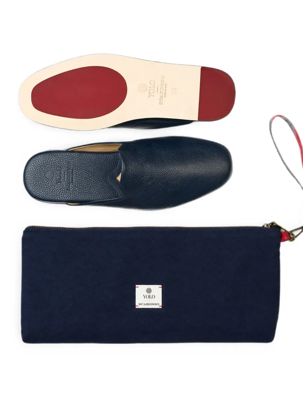 Scarosso Atlas Travel pebble-grain leather slippers Blauw