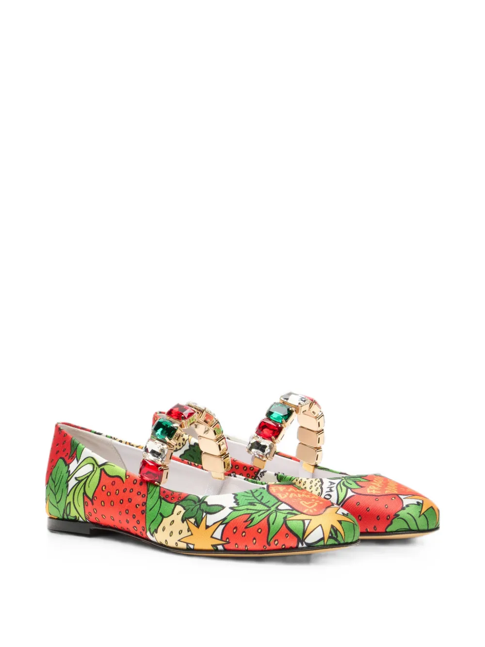 Casadei x Enriquez Ballet Love Strawberries crystal-embellished ballet flats Wit