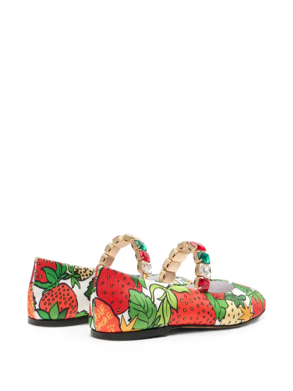Casadei x Enriquez Ballet Love Strawberries crystal-embellished ballet flats Wit