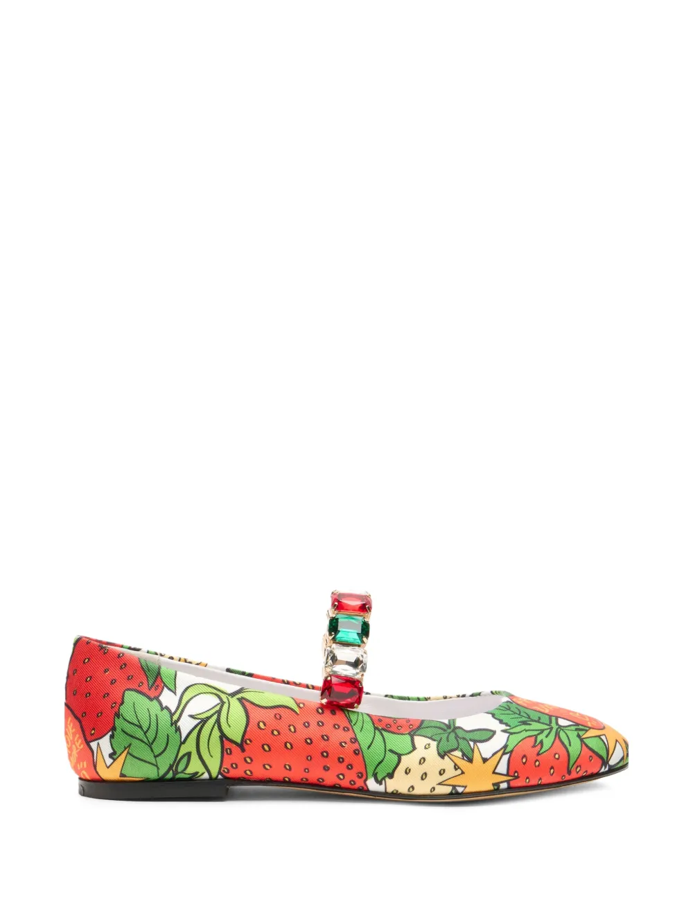 Casadei x Enriquez Ballet Love Strawberries crystal-embellished ballet flats Wit
