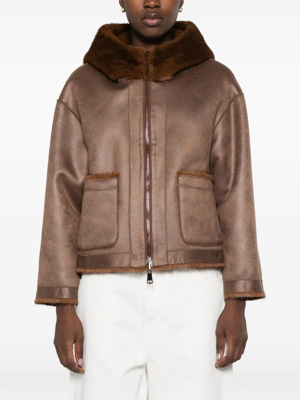 LOU ANDREA Hooded faux-fur Coat | Brown | FARFETCH