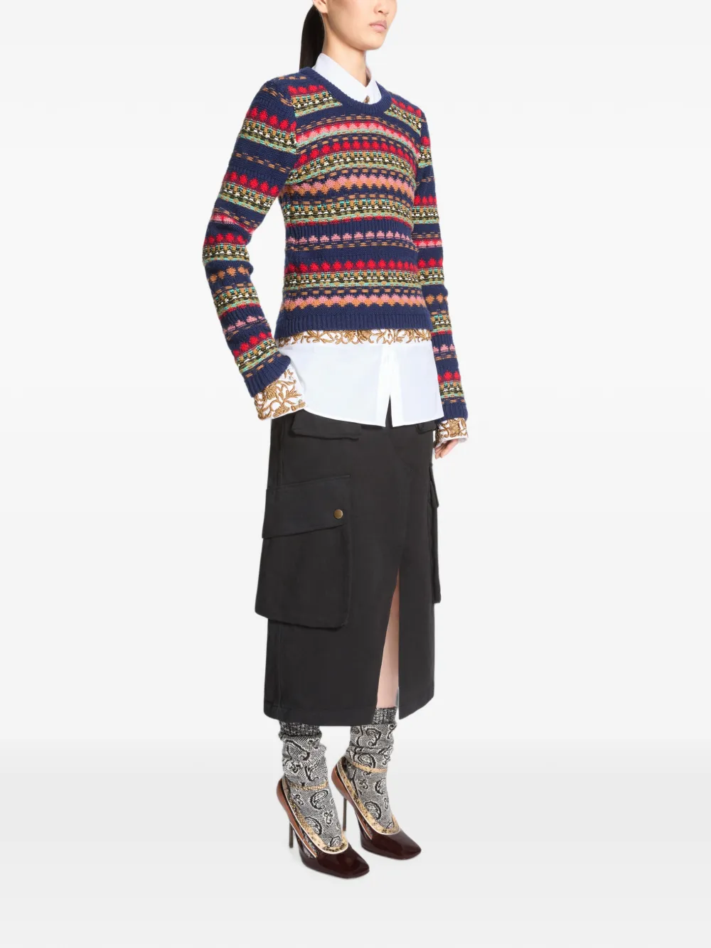 DRIES VAN NOTEN Jacquard Wool Sweater in Blue, view 3