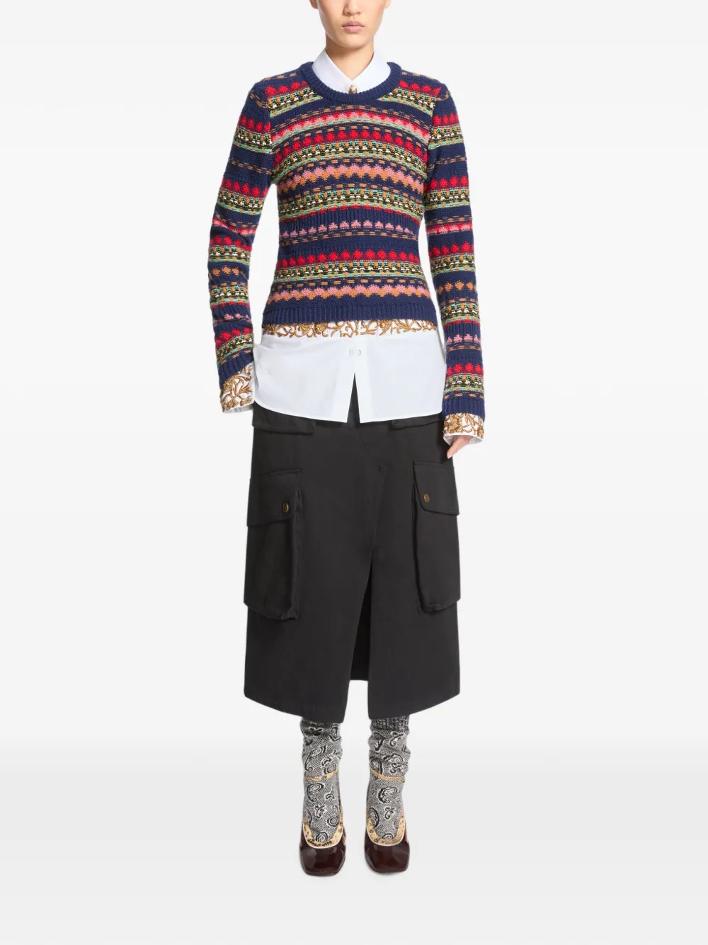 DRIES VAN NOTEN Jacquard Wool Sweater in Blue, view 2