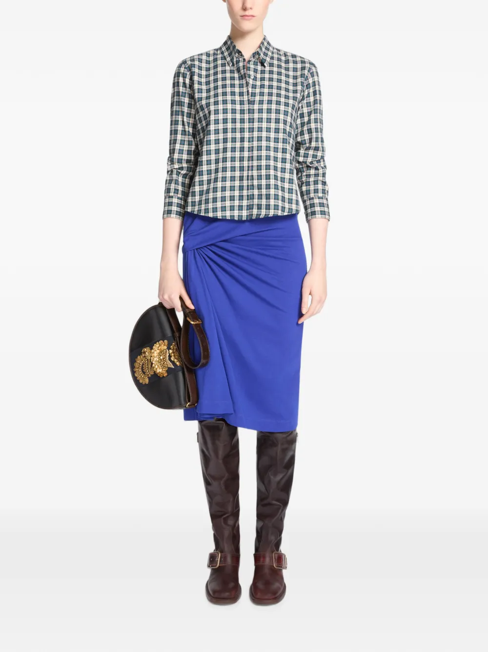 Dries Van Noten Draped Jersey Skirt in Blue, view 2
