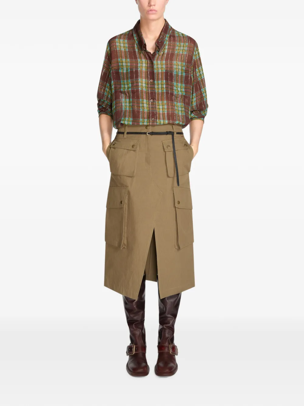 DRIES VAN NOTEN Katoenen twill cargo rok Beige