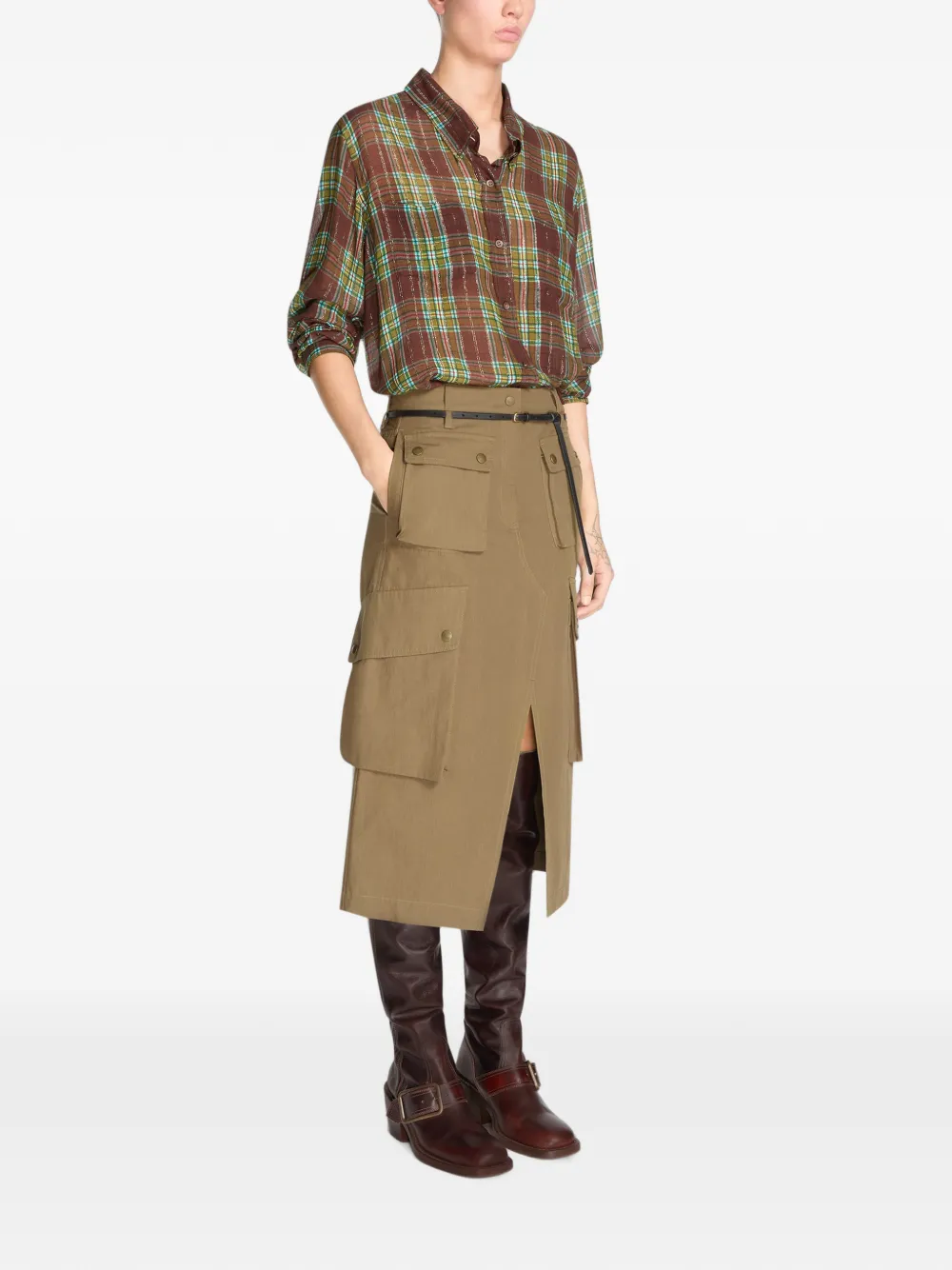 DRIES VAN NOTEN Katoenen twill cargo rok Beige
