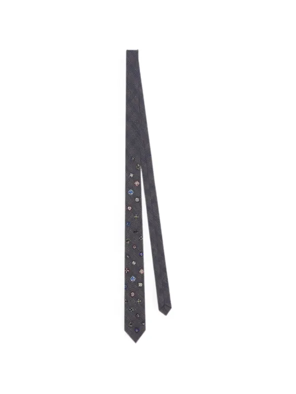 Dries Van Noten Embroidered Wool Tie in Grey