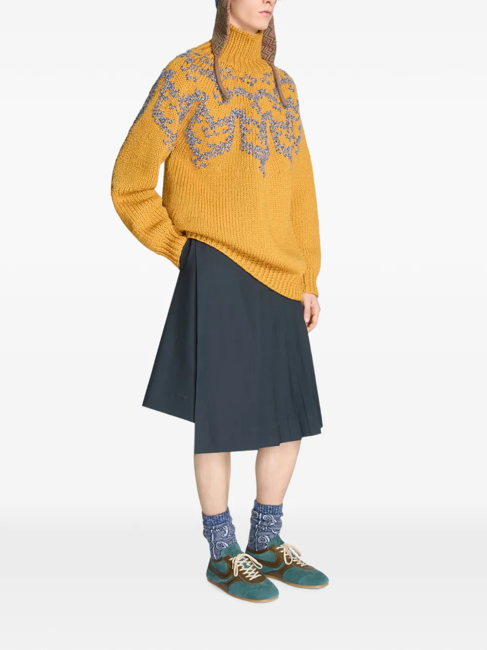 DRIES VAN NOTEN Intarsia wollen trui Geel