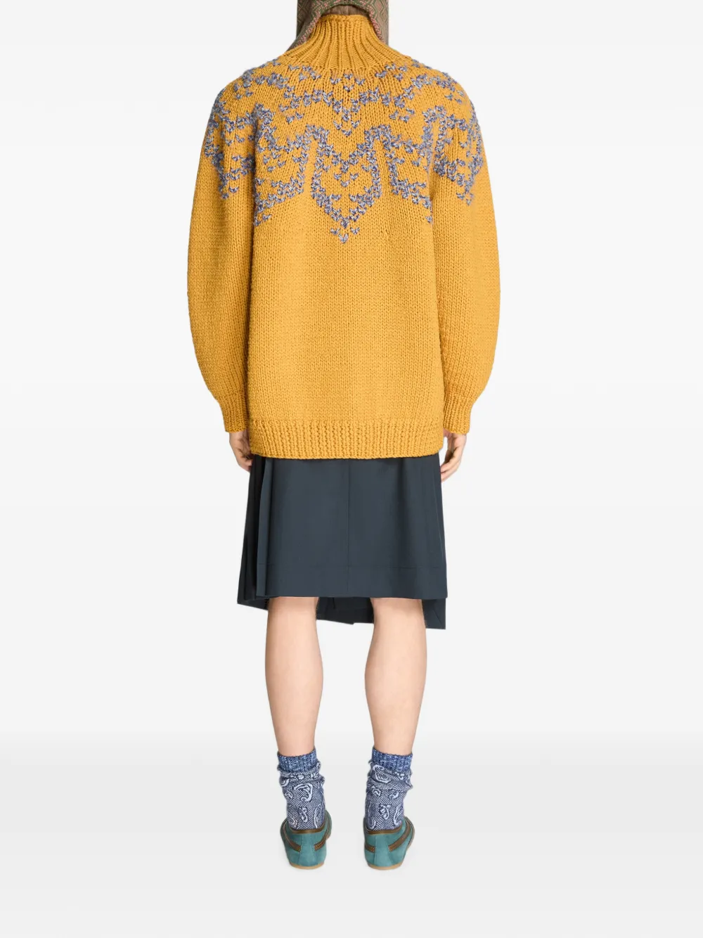 DRIES VAN NOTEN Intarsia wollen trui Geel