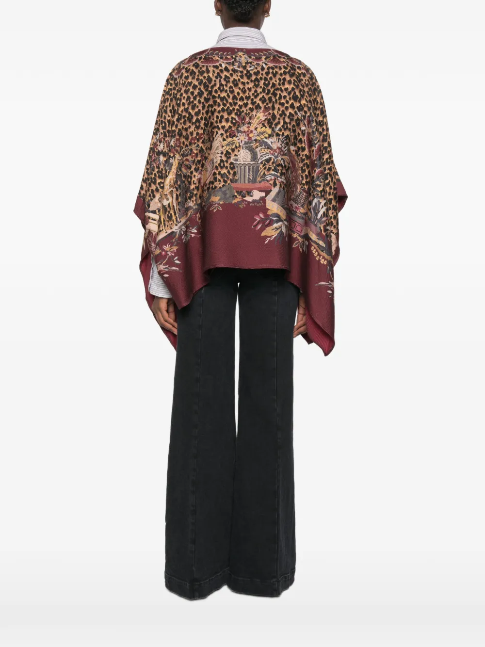 ETRO leopard-print floral-pattern poncho Bruin
