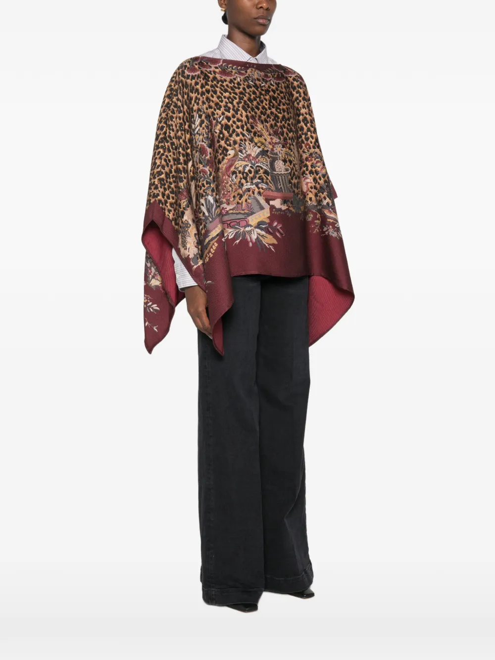 ETRO leopard-print floral-pattern poncho Bruin