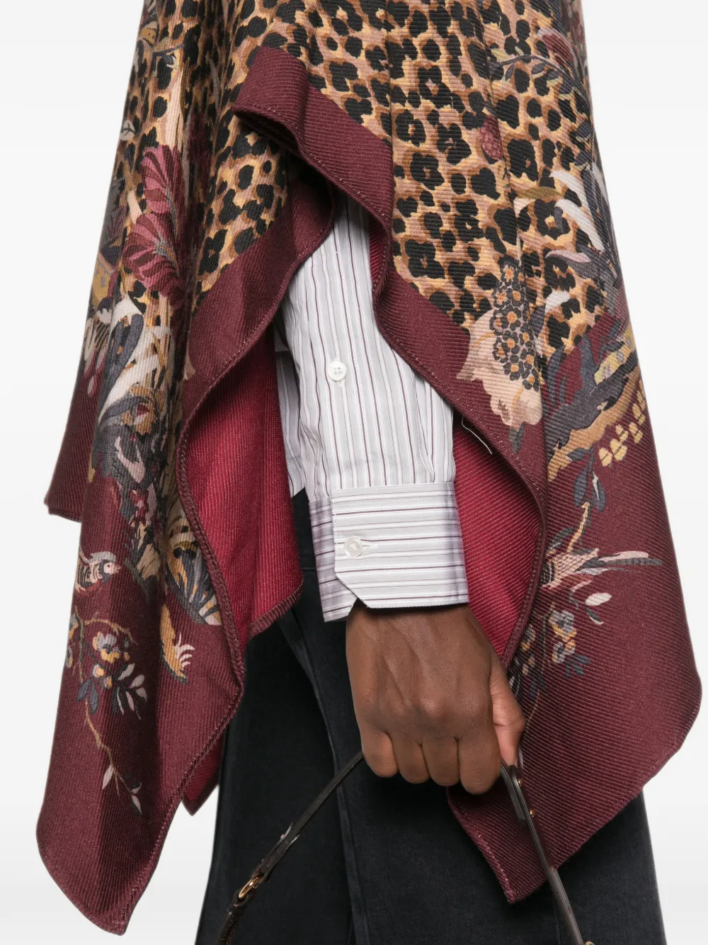 ETRO leopard-print floral-pattern poncho Bruin