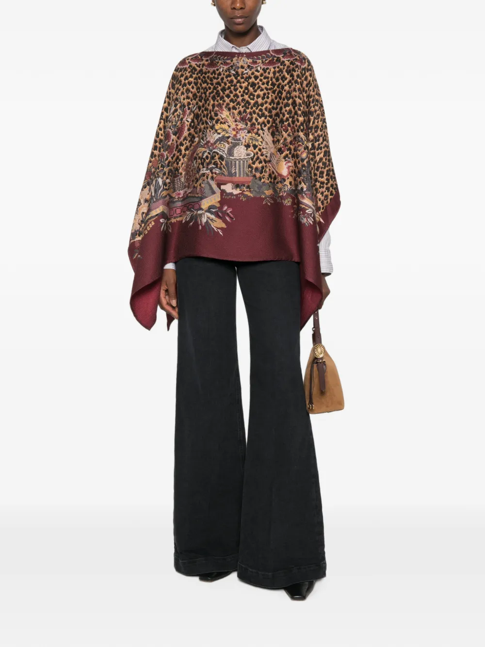 ETRO leopard-print floral-pattern poncho Bruin