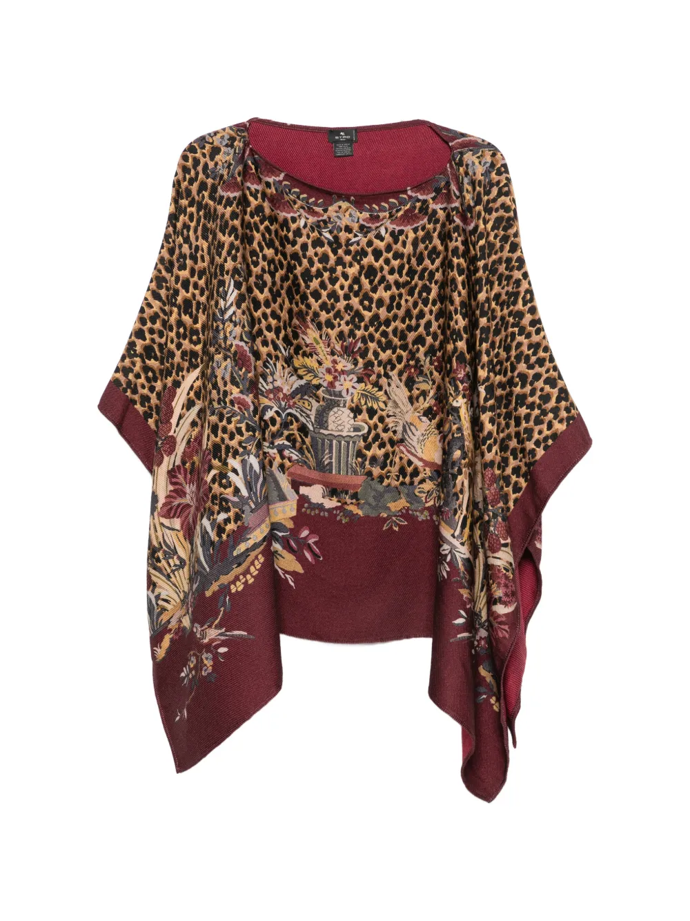 ETRO leopard-print floral-pattern poncho Bruin