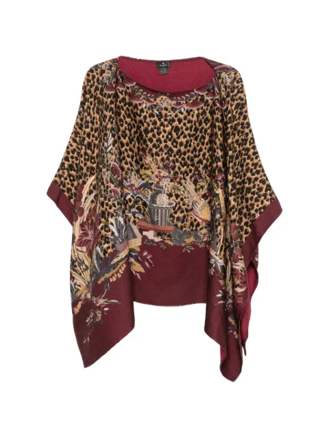 ETRO poncho con motivo floral y estampado de leopardo