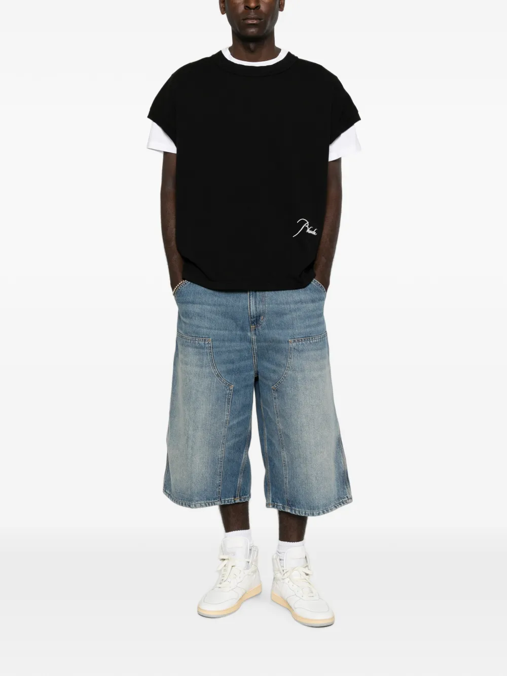 RHUDE T-shirt met geborduurd logo Zwart