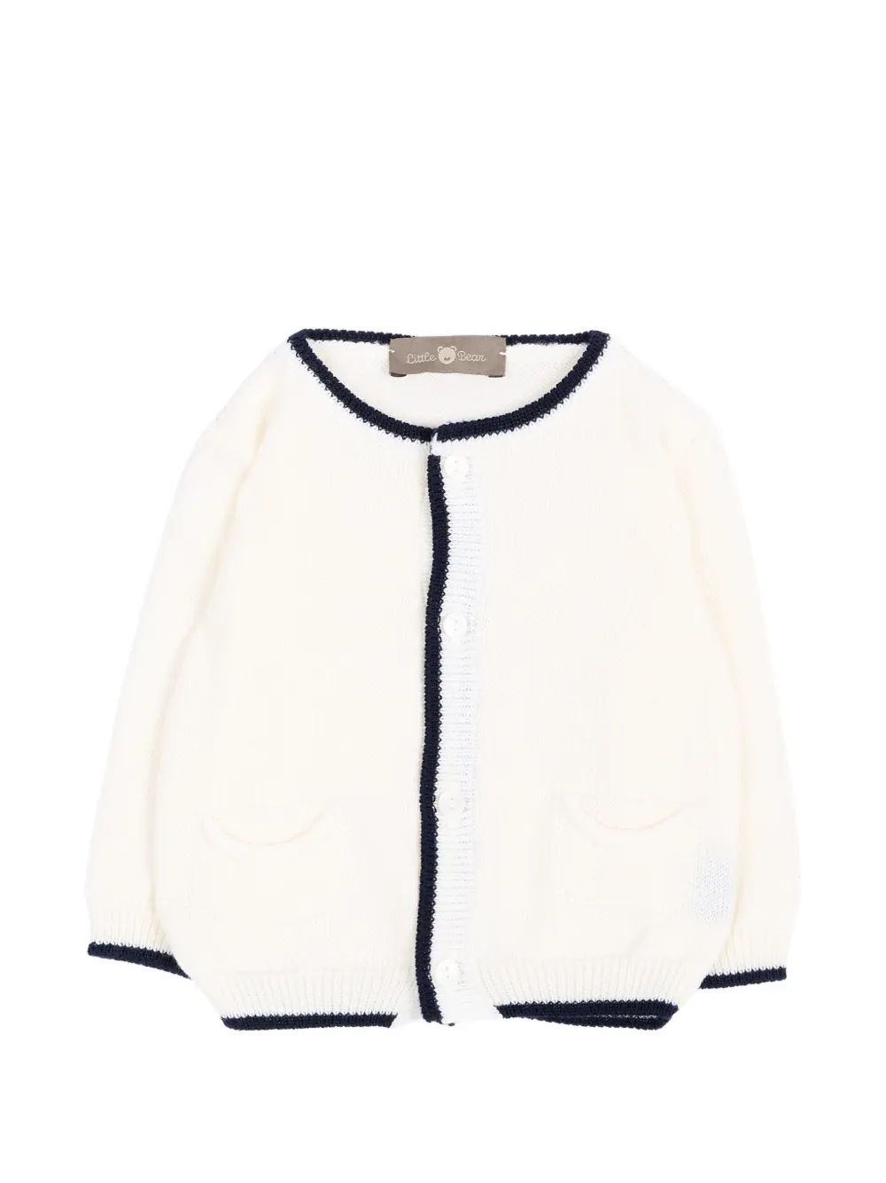 Little Bear contrast-trim knitted coat - Bianco