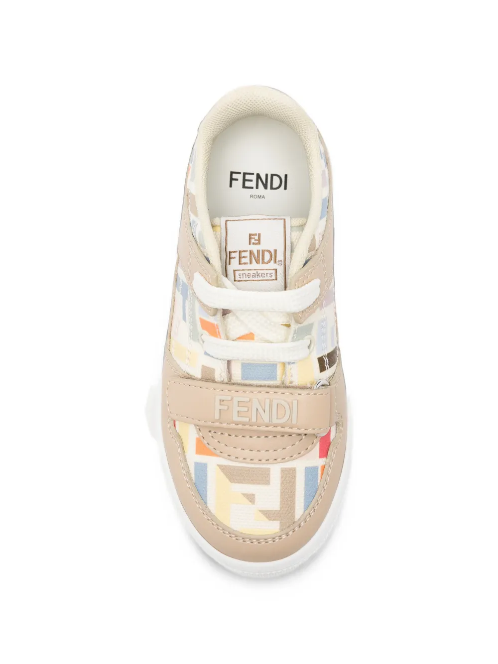 Fendi Kids Sneakers met klittenband en FF-logoprint Beige