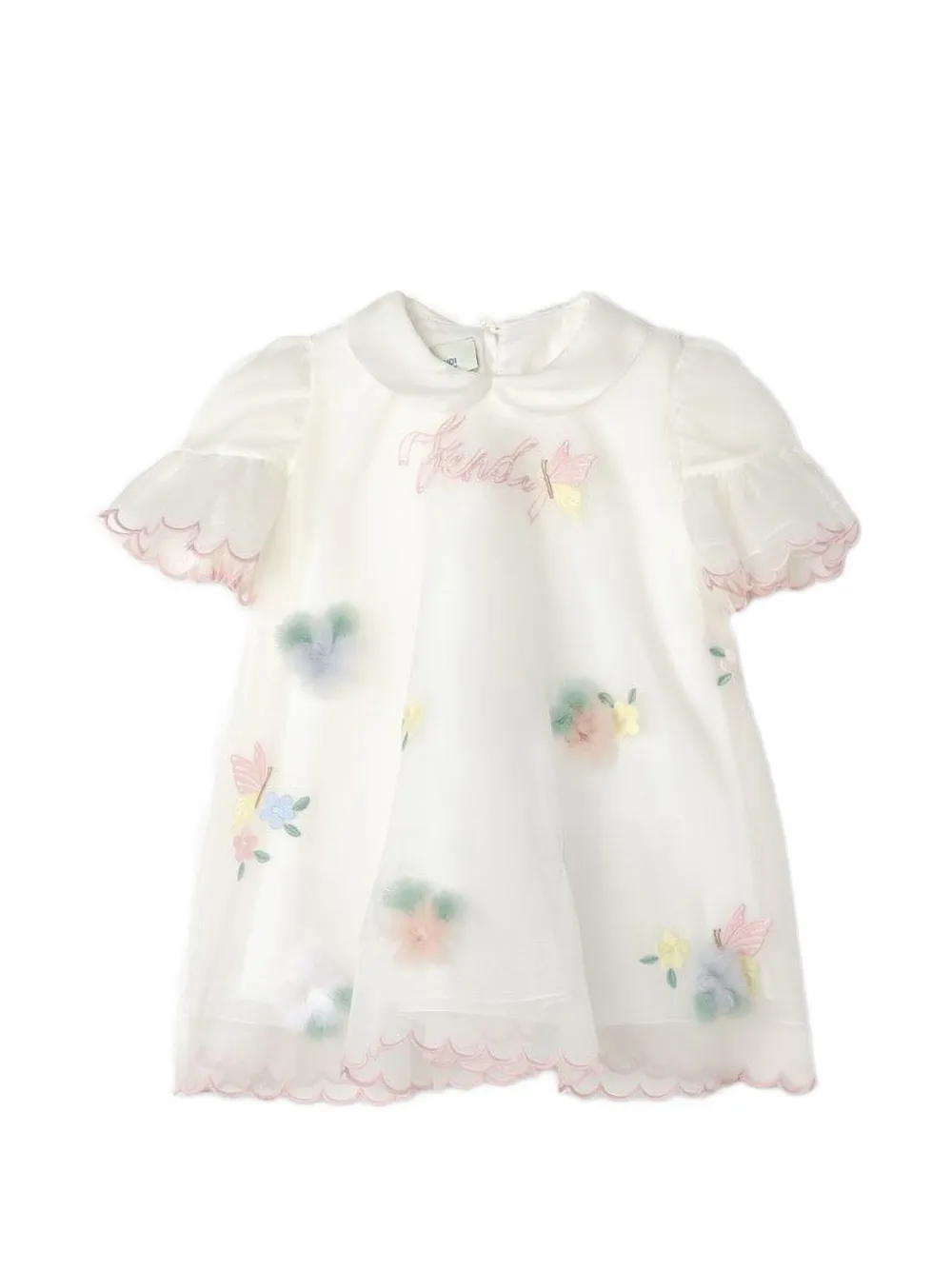 Fendi Kids embroidered scalloped-edge dress - Toni neutri